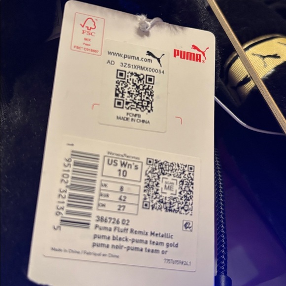 Hard to find PUMA Women's Metallic Fluff REMIX black & gold Slides in size 10 - Picture 2 of 4